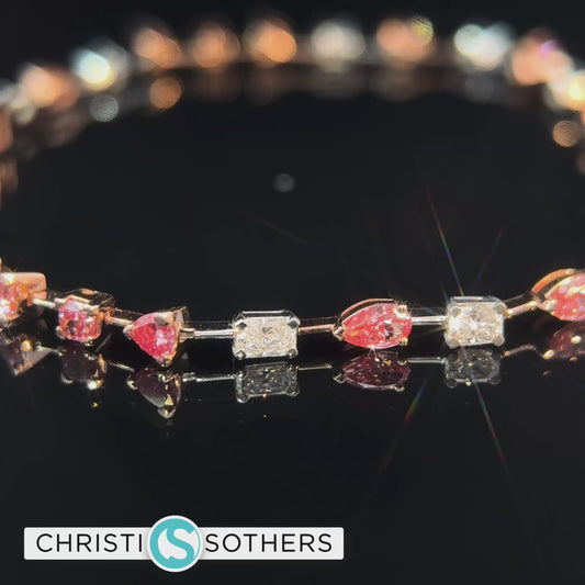 14KT Rose and White Gold 4.04ct Lab Pink & White Diamond Multi‑Stone Bracelet