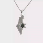 Load and play video in Gallery viewer, 14KT White Gold Diamond State of Israel Map &amp; Magen David Pendant
