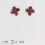 Load and play video in Gallery viewer, 18KT White Gold Ruby &amp; Diamond Flower Pushback Studs
