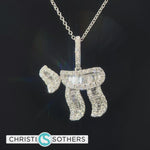 Load and play video in Gallery viewer, 14KT White Gold Round + Baguette Diamond Chai Pendant
